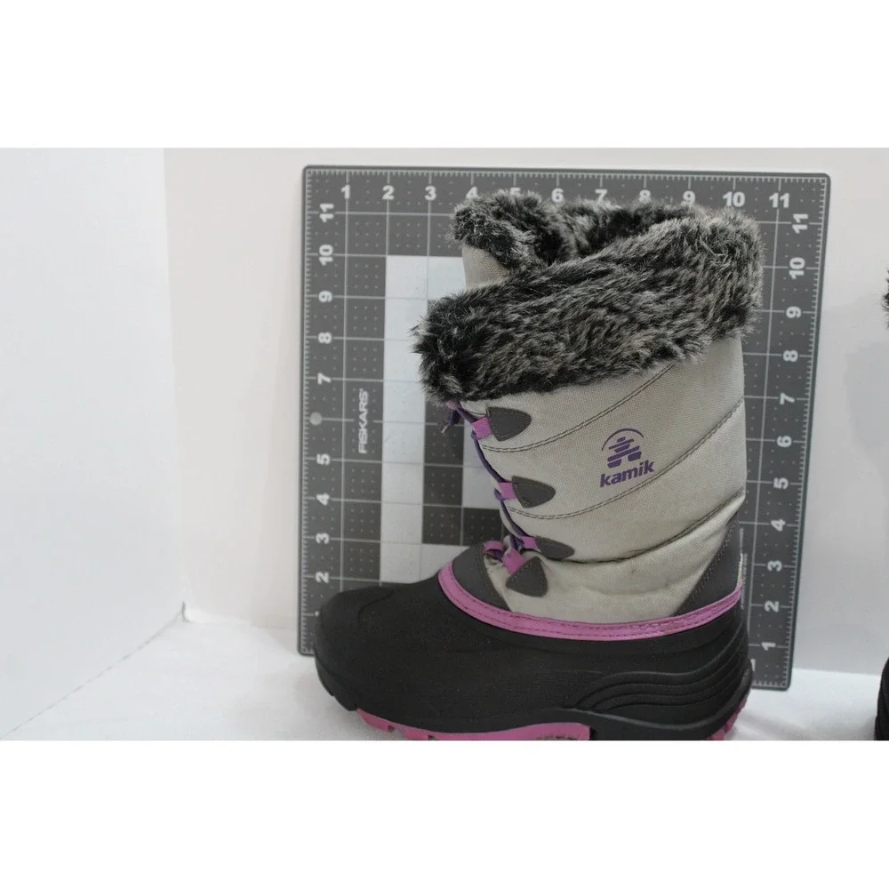 Kamik Girls Gray Purple Faux Fur Trim Waterproof Winter Snow Boots Size 1